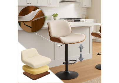 Tabouret de bar Beverley B, tissu noyer/crème