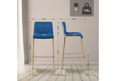 Tabouret de bar Hoover en velours de 4 pieds, doré et bleu