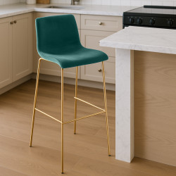 Tabouret de bar Hoover en velours, 4 pieds, doré/vert