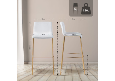 Tabouret de bar 4 pieds en velours Hoover doré crème