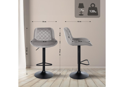 Lot de 2 tabourets de bar en velours Kasson gris