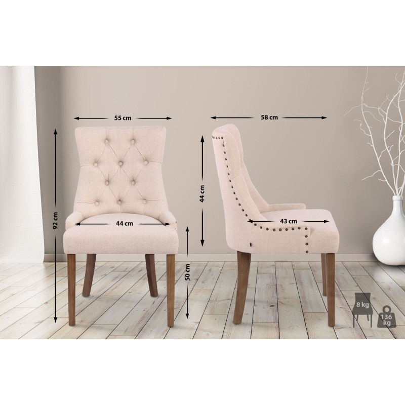 Sedia da pranzo Aberdeen, tessuto color crema chiaro anticato