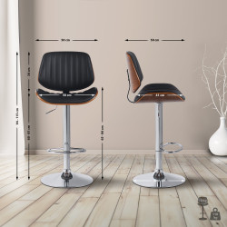 Ensemble de 2 tabourets de bar Clawson, similicuir, chromés noyer/noir