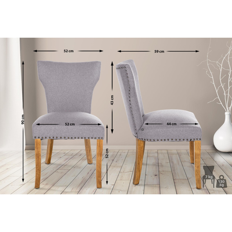 Silla de comedor Zadar, tela gris claro antiguo