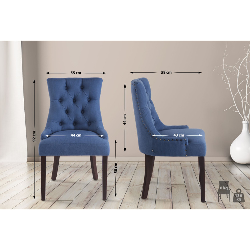 Conjunto de 2 cadeiras de sala de jantar Aberdeen, tecido azul antigo