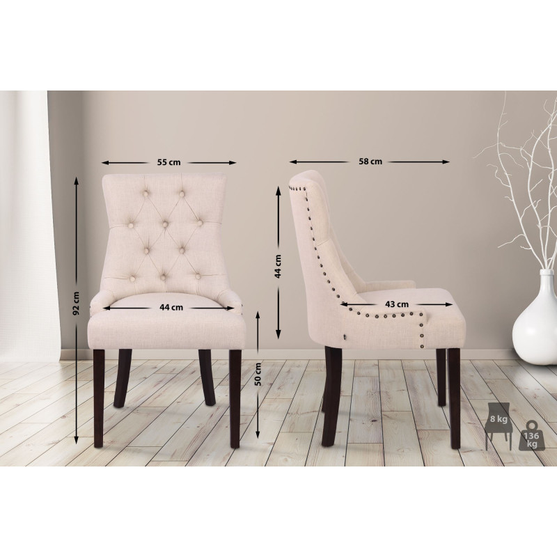 Conjunto de 2 sillas de comedor Aberdeen, tela crema antigua