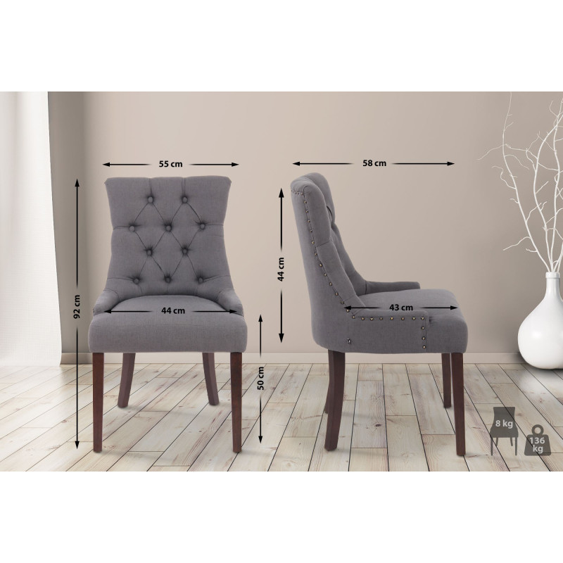 Conjunto de 2 cadeiras de sala de jantar Aberdeen, tecido cinza escuro antigo