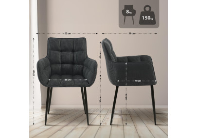 Chaise Tirana, tissu noir et gris titane