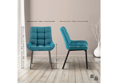 Chaise Saranda, tissu noir et turquoise