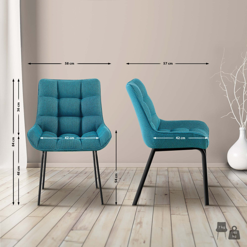Chaise Saranda, tissu noir et turquoise