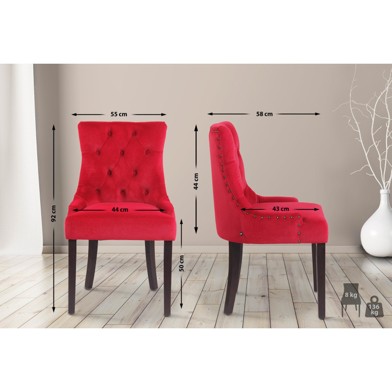 Silla de comedor Aberdeen, terciopelo rojo antiguo