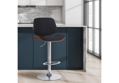 Ensemble de 2 tabourets de bar Clawson, tissu, chrome, noyer/noir