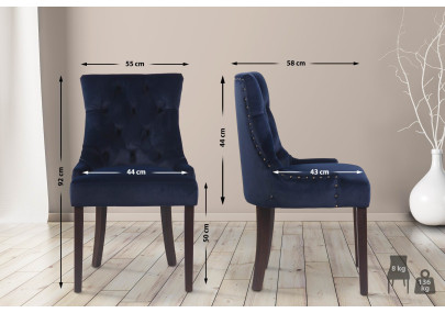 Chaise de salle à manger Aberdeen, velours, bleu antique