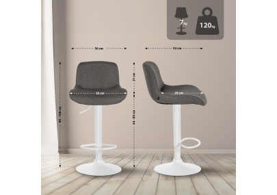 Lot de 2 tabourets de bar Solon tissu blanc gris foncé