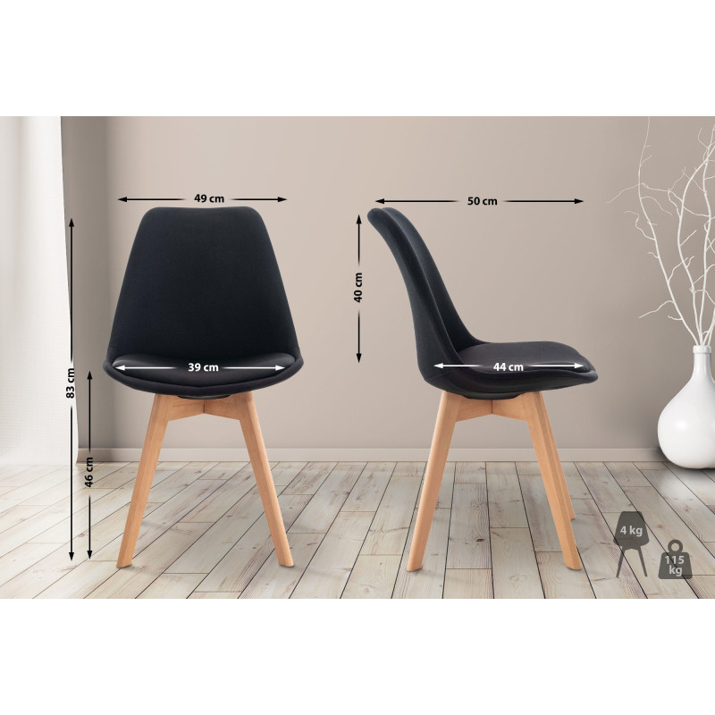 Insieme di 4 sedie Linares in tessuto nero