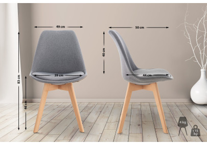 Ensemble de 4 chaises Linares en tissu gris clair