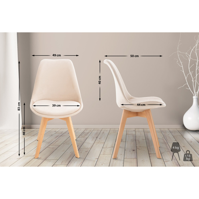 Conjunto de 4 sillas Linares en terciopelo beige