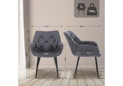 Sillón Tanna, terciopelo, gris oscuro