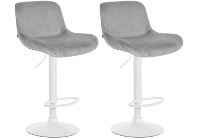 Ensemble de 2 tabourets de bar Solon, velours blanc, gris