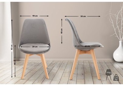Ensemble de 4 chaises Linares en velours gris