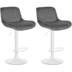 Ensemble de 2 tabourets de bar Solon, velours blanc, gris foncé
