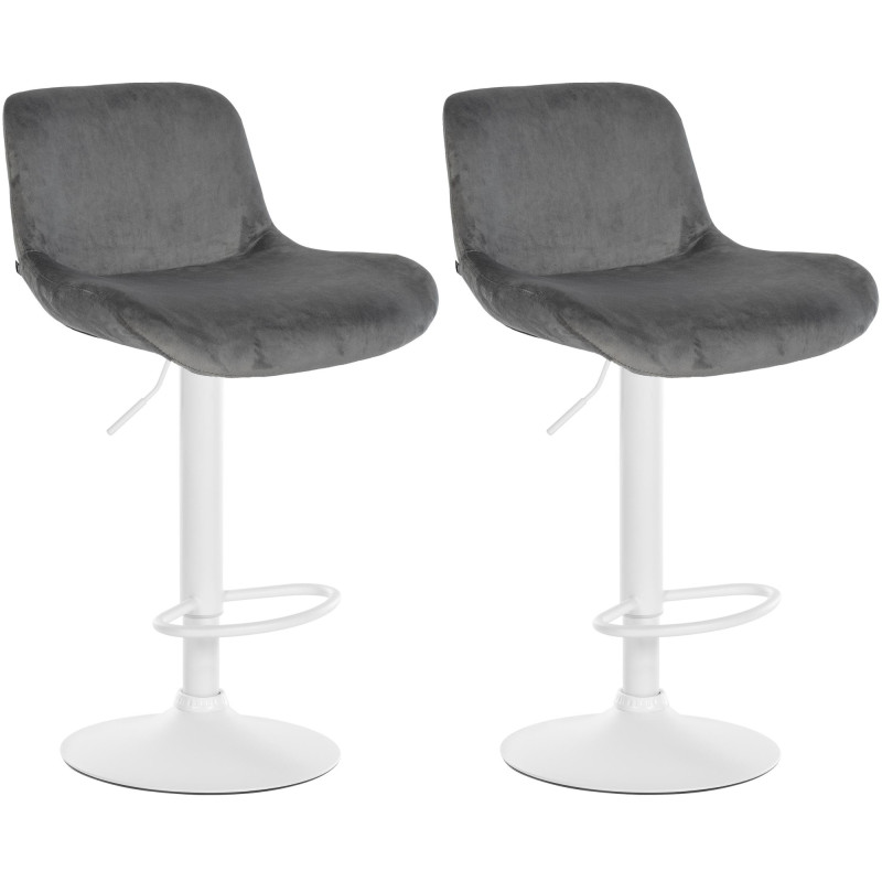 Lot de 2 tabourets de bar Solon, velours blanc gris foncé