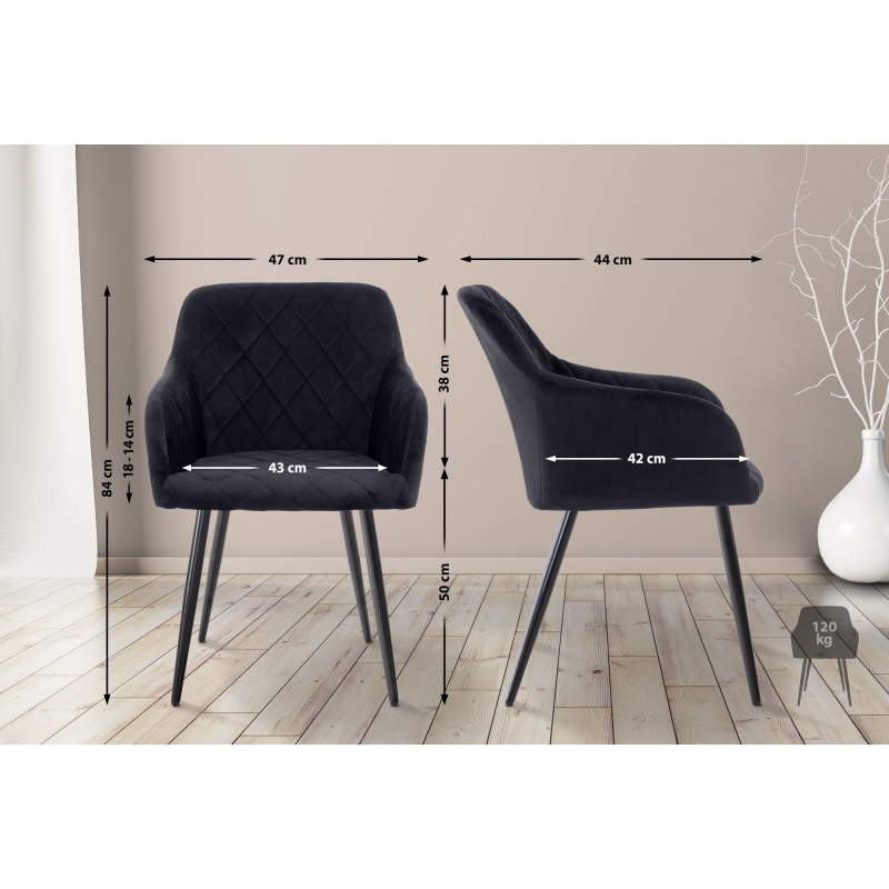 Sedia da pranzo Shila, velluto nero