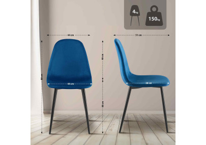 Napier Silla de comedor, terciopelo, azul