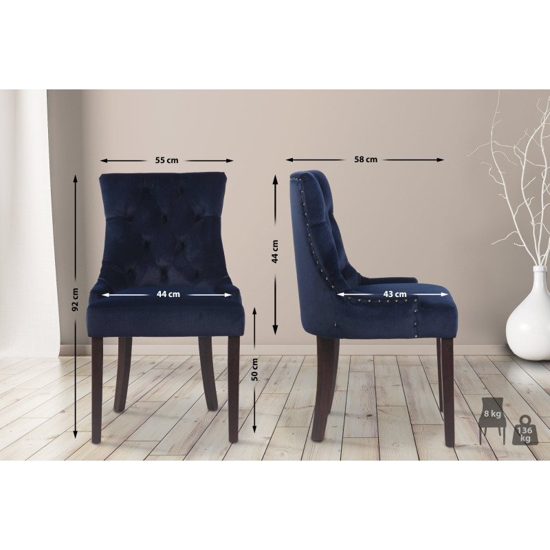Insieme di 4 sedie da pranzo Aberdeen in velluto blu antico