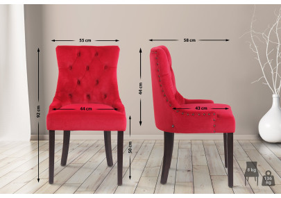 Conjunto de 4 sillas de comedor Aberdeen de terciopelo rojo antiguo