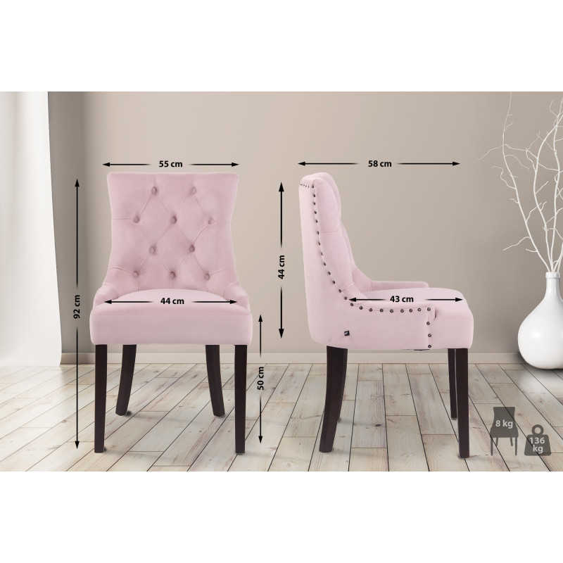 Conjunto de 4 sillas de comedor Aberdeen de terciopelo rosa antiguo