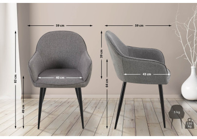 Silla de comedor Boise, tela gris oscuro
