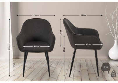 Silla de comedor Boise de tela negra