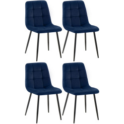 Conjunto de 4 sillas de comedor Tilde de terciopelo azul