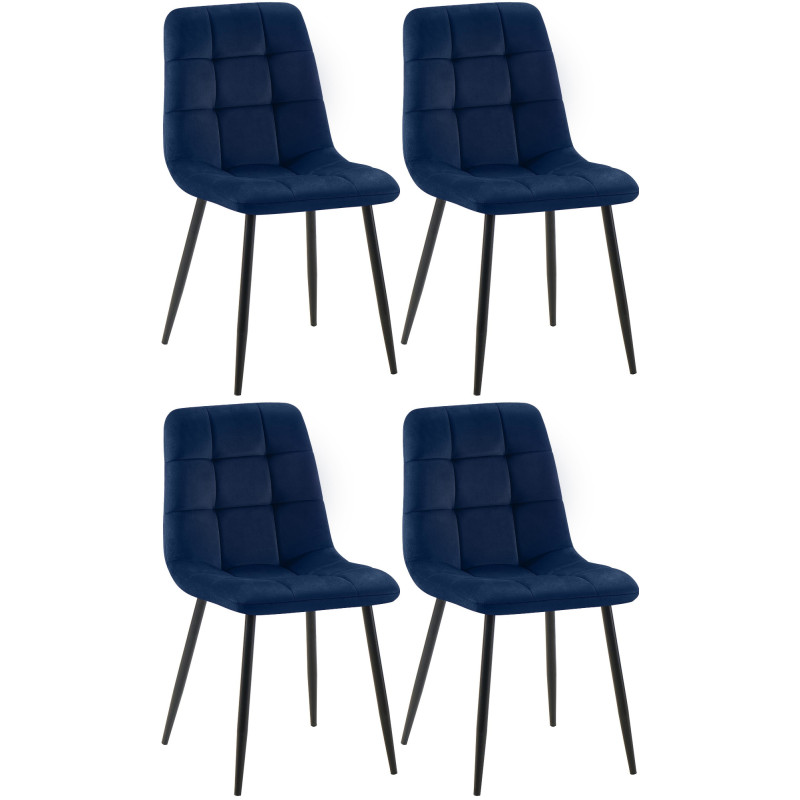 Conjunto de 4 sillas de comedor Tilde de terciopelo azul