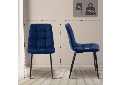 Conjunto de 4 cadeiras de sala de jantar Tilde em veludo azul