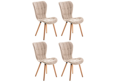 Ensemble de 4 chaises Elda, tissu crème naturel