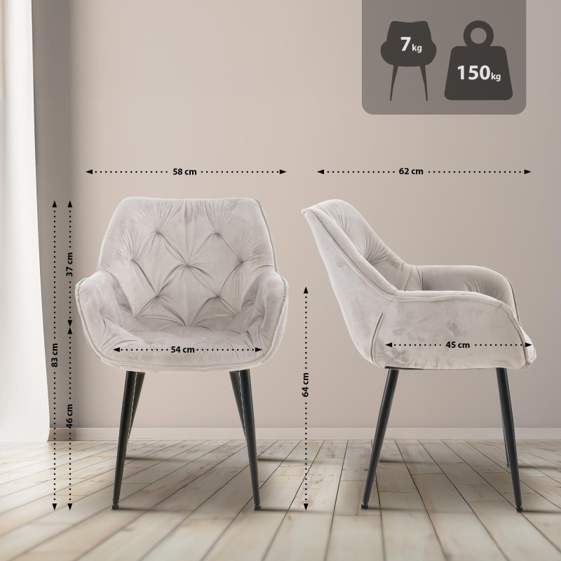 Insieme di 4 sedie Tanna in velluto grigio