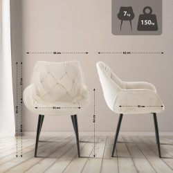Ensemble de 4 chaises Tanna en velours crème