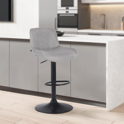 Ensemble de 2 tabourets de bar Solon, tissu noir, gris clair