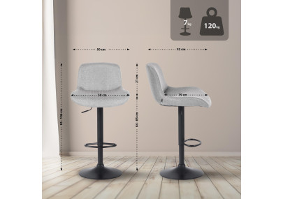 Lot de 2 tabourets de bar Solon tissu noir gris clair