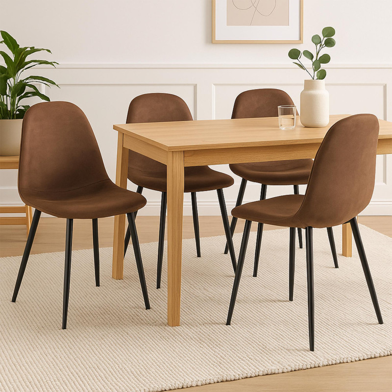 Conjunto de 4 sillas de comedor Napier, piel sintética, marrón