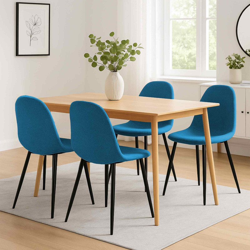 Conjunto de 4 cadeiras de jantar Napier em tecido azul