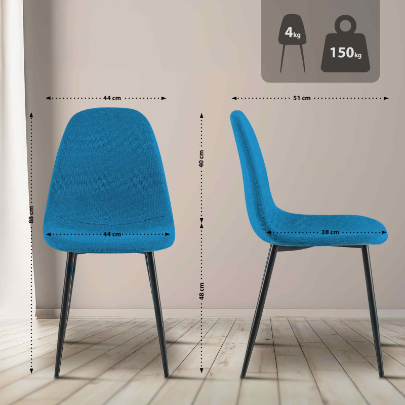 Conjunto de 4 cadeiras de jantar Napier em tecido azul