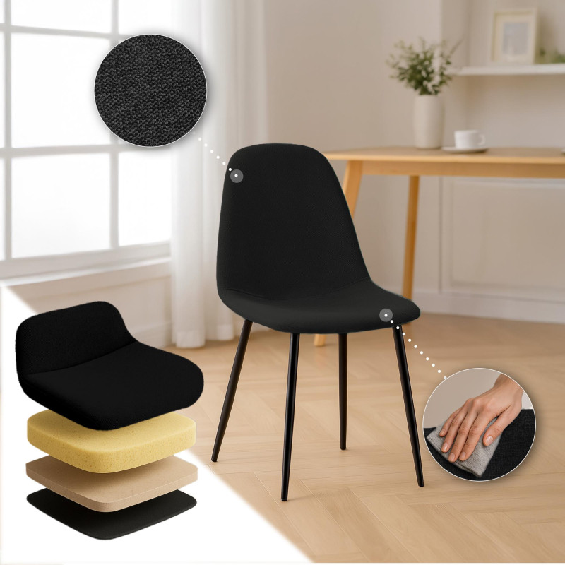 Insieme di 4 sedie da pranzo Napier in tessuto nero