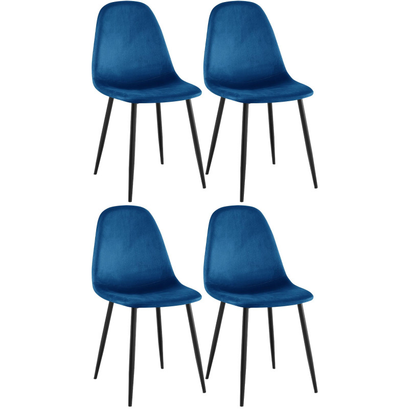 Conjunto de 4 sillas de comedor Napier de terciopelo azul