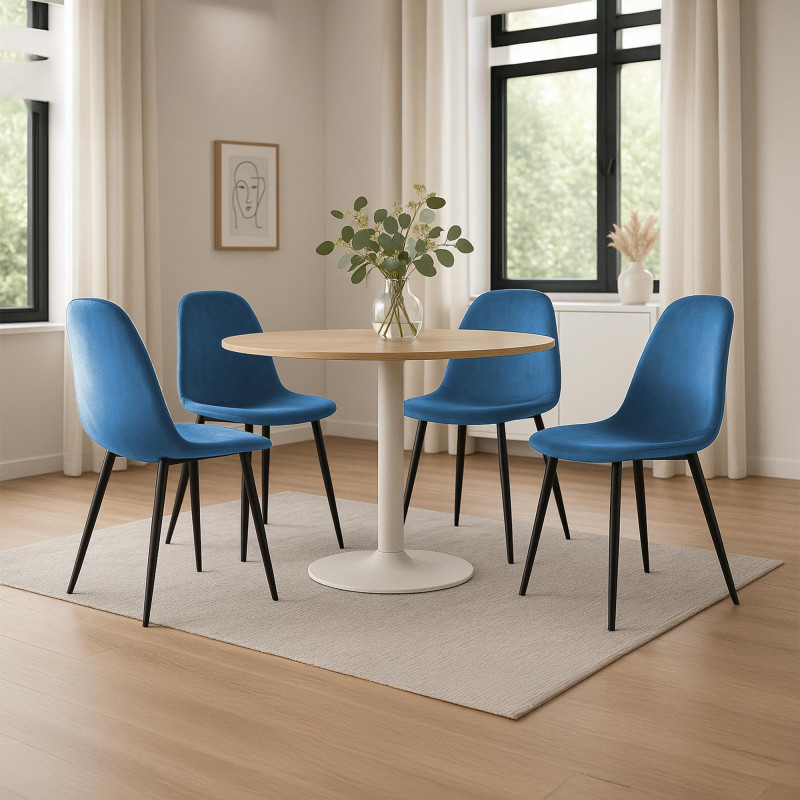 Conjunto de 4 sillas de comedor Napier de terciopelo azul