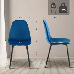 Conjunto de 4 sillas de comedor Napier de terciopelo azul