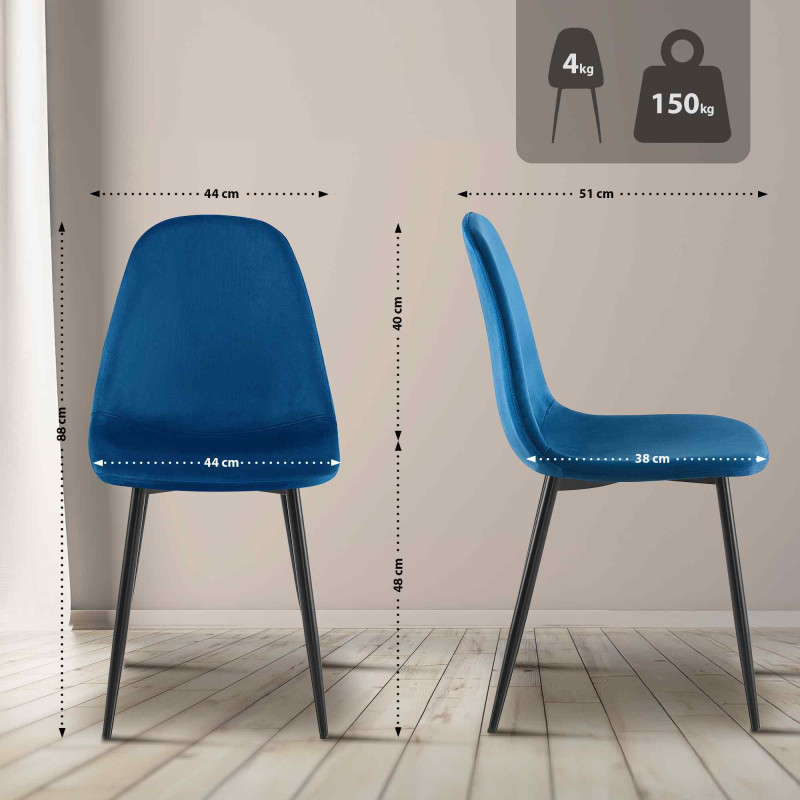 Conjunto de 4 sillas de comedor Napier de terciopelo azul