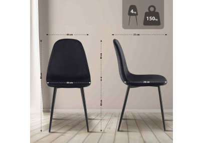 Ensemble de 4 chaises de salle à manger Napier en velours noir